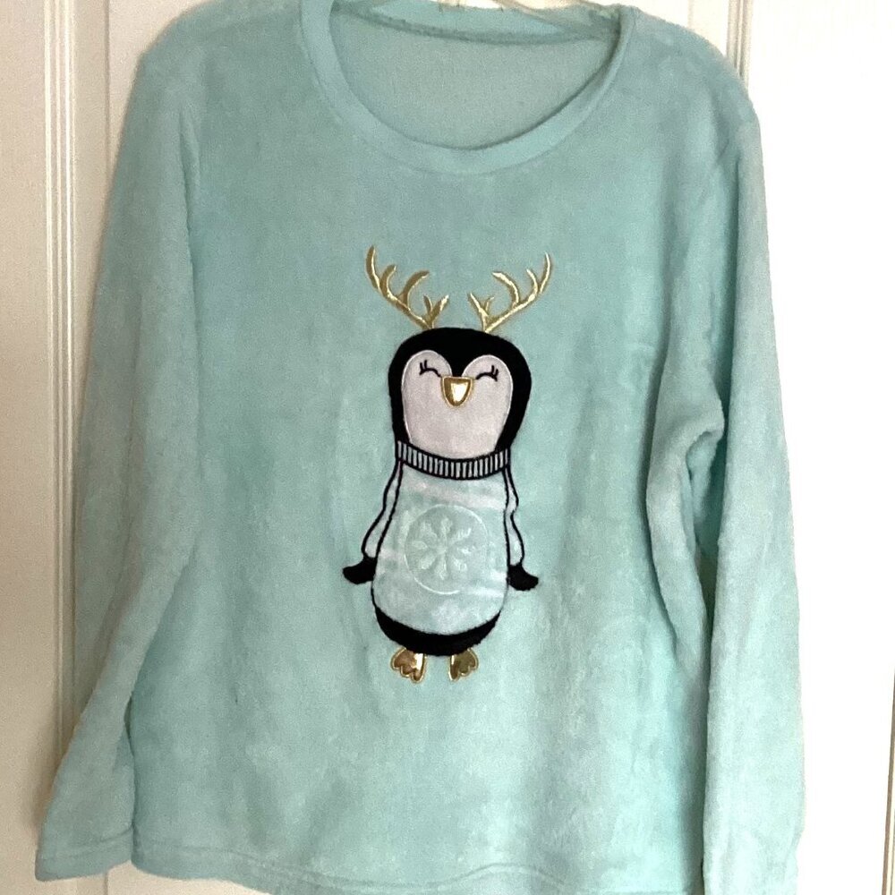 George Women's Size XL Plush Pajama Top Penguin Graphic Sleepwear Loungewear